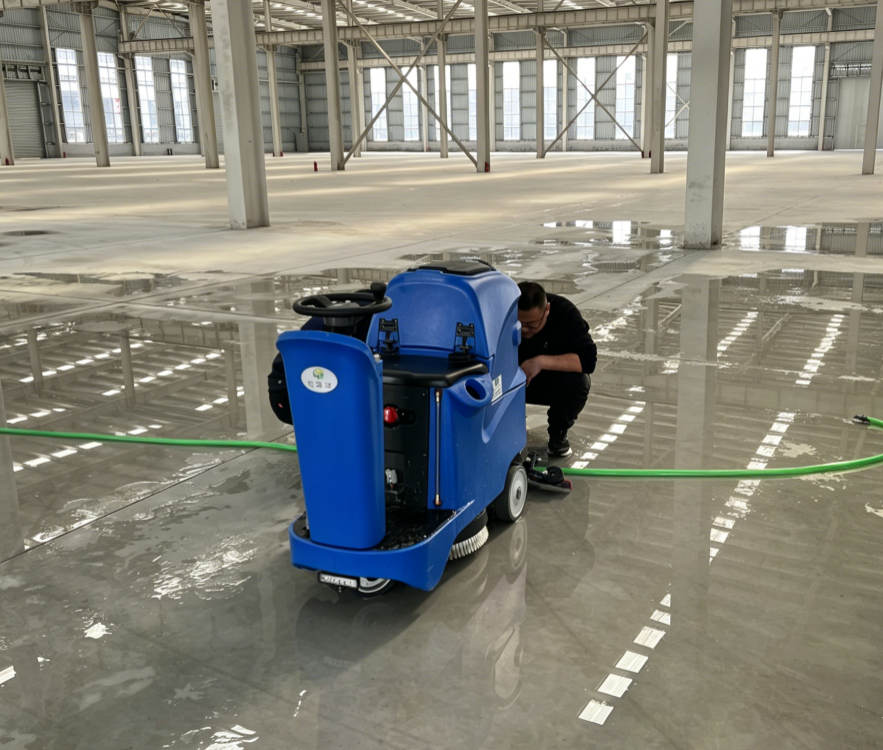 武汉仓储物流中心实测：宏瑞达小型驾驶式洗地机，皮实好用 真省心